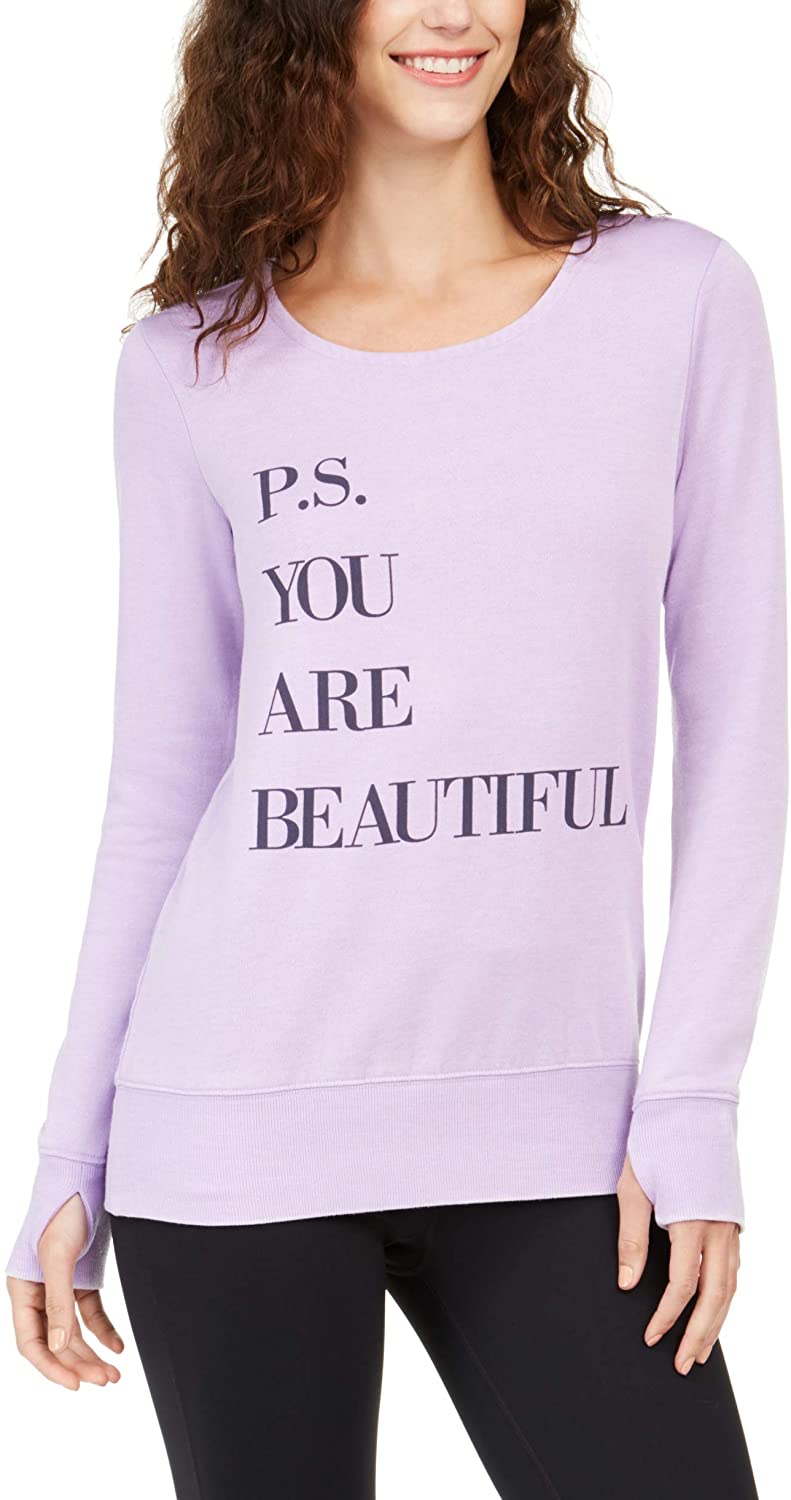 Ideology Womens You Are Beautiful Graphic Burnout Fleece Top