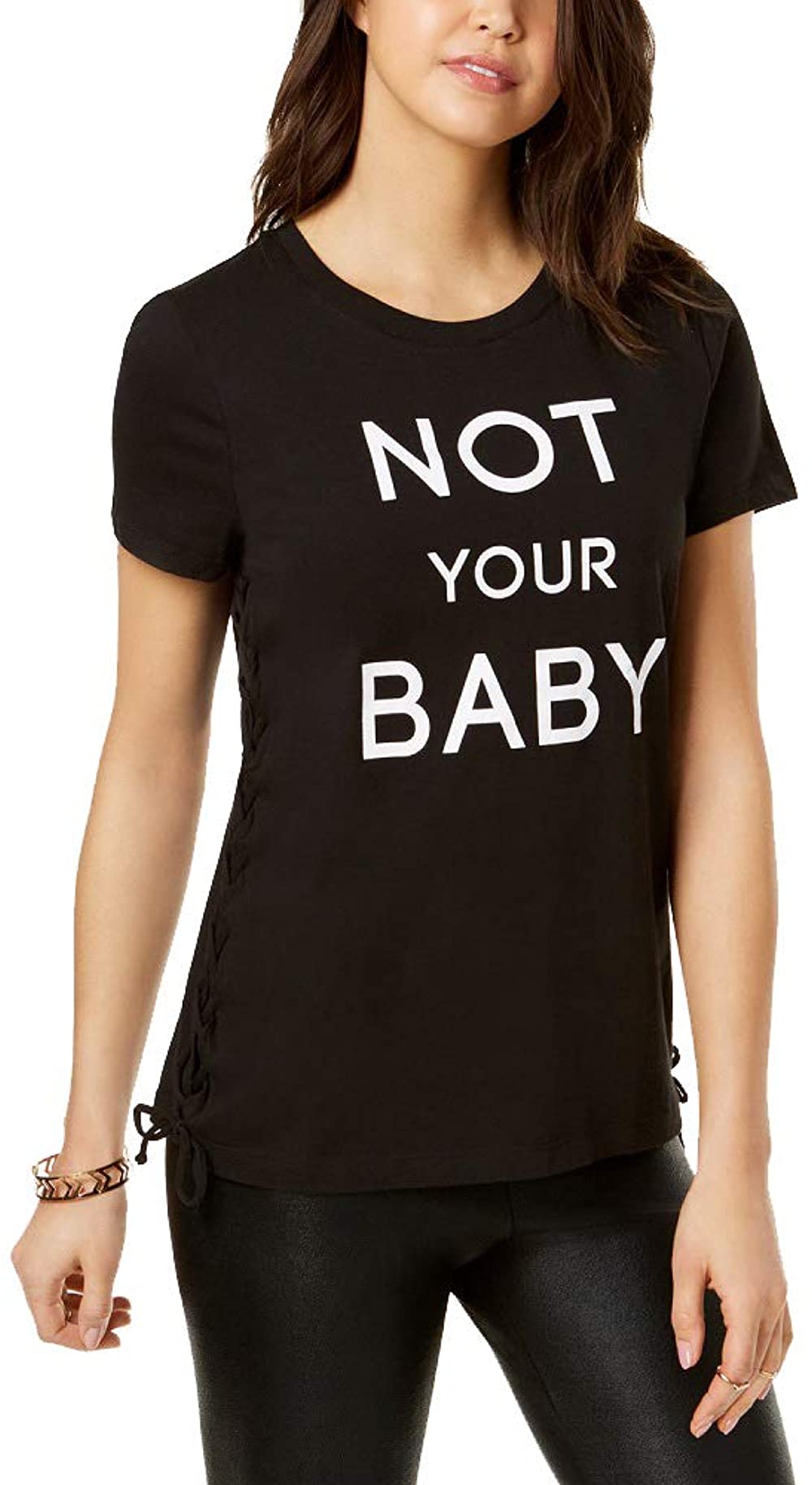 Rebellious One Womens Not Your Baby Lace Up Graphic T-Shirt