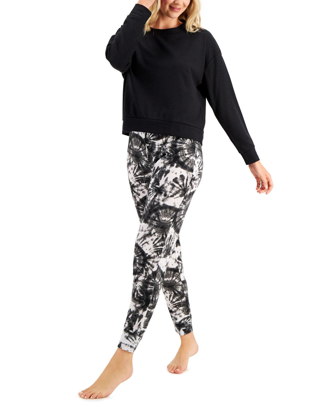 Jenni Womens Long Sleeve Waffle Pajama Top and Jogger Set