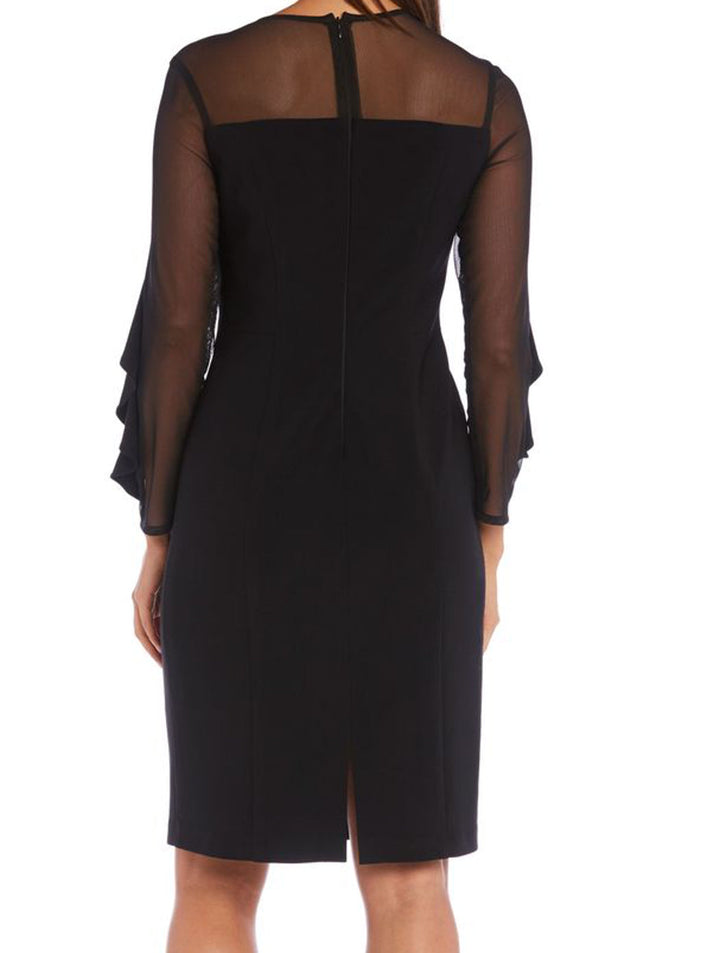 R&M Richards Womens Knee-Length Dress With Sheer Details And Ruffled Sleeves