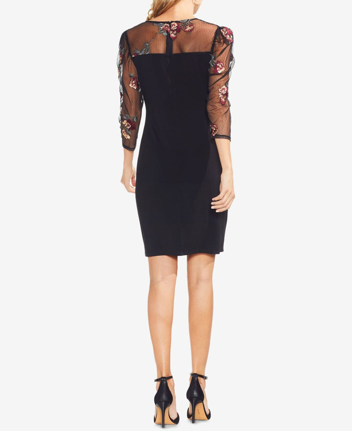 Vince Camuto Womens Embroidered Mesh-Sleeve Dress