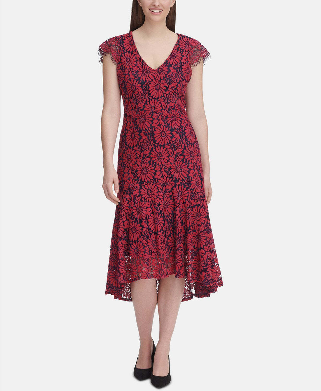 Tommy Hilfiger Womens Floral Lace Midi Dress