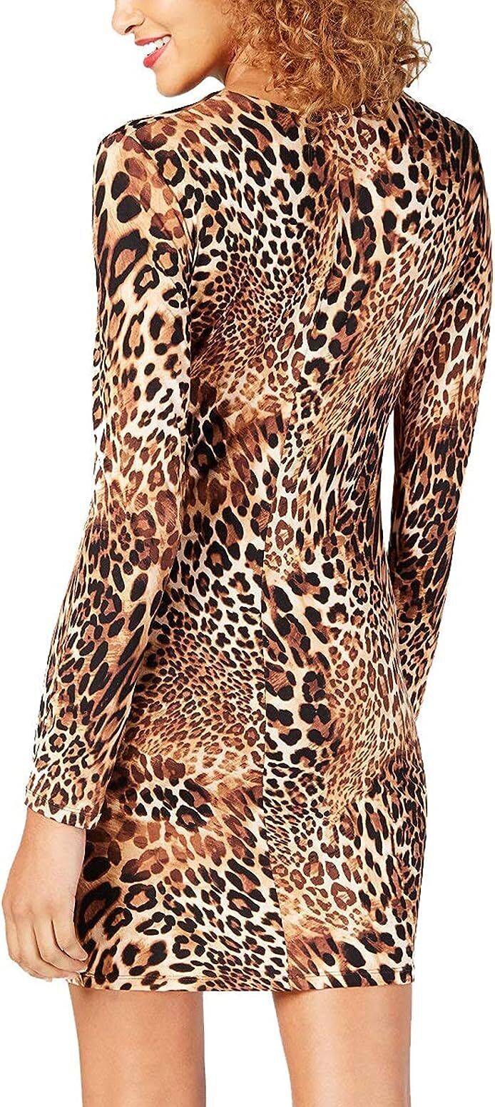 Ultra Flirt Womens Leopard Print Bodycon Dress