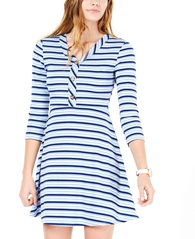 Ultra Flirt Womens Striped Fit And Flare Dress