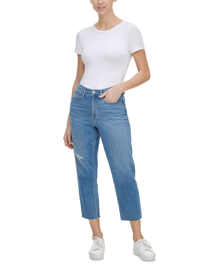 Calvin Klein Womens Cropped High Rise Straight Leg Jeans