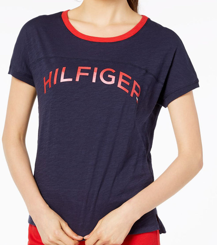 Tommy Hilfiger Womens Cotton Metallic Logo T-Shirt