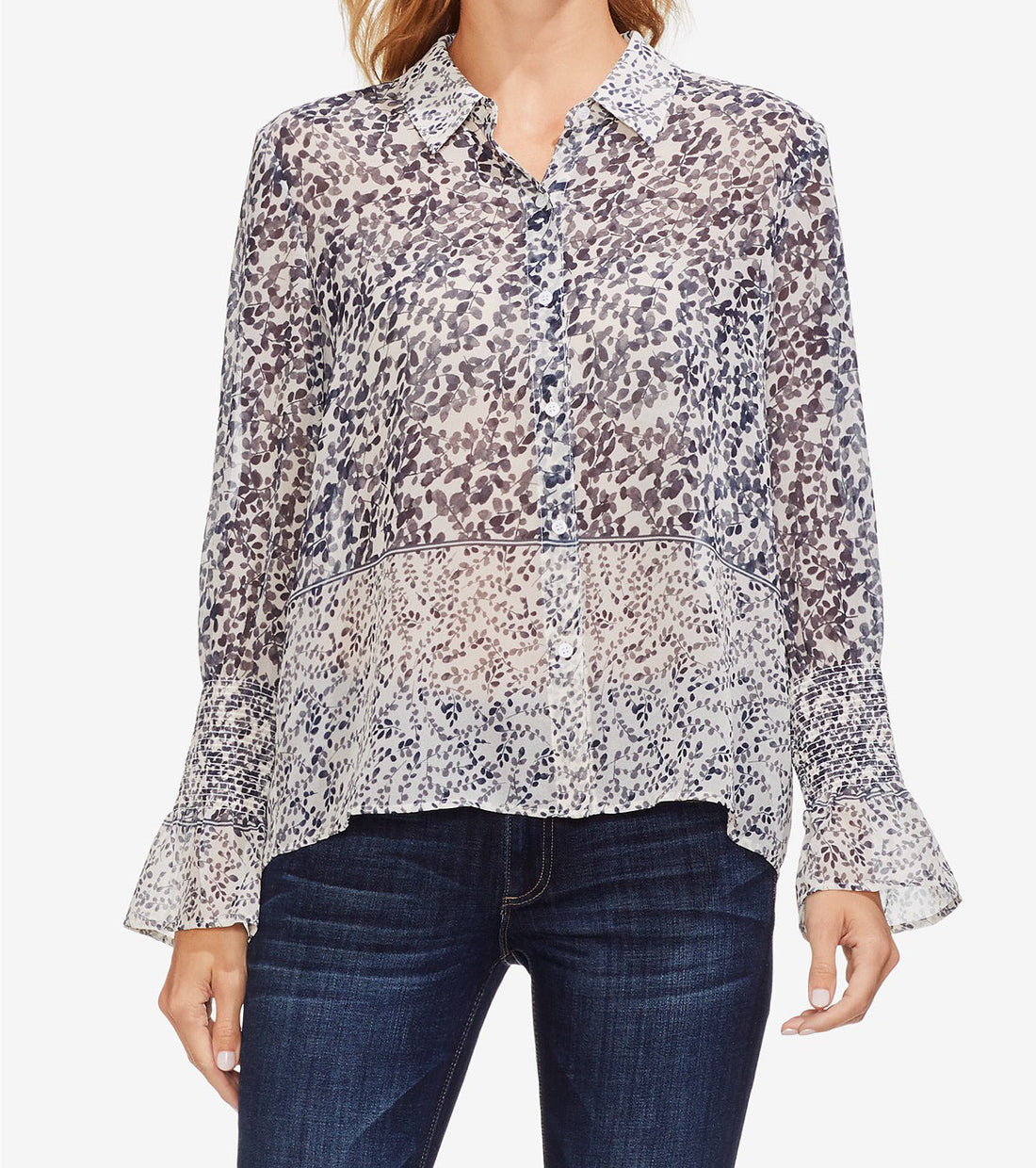 Vince Camuto Womens Tranquil Petals Button Up Blouse