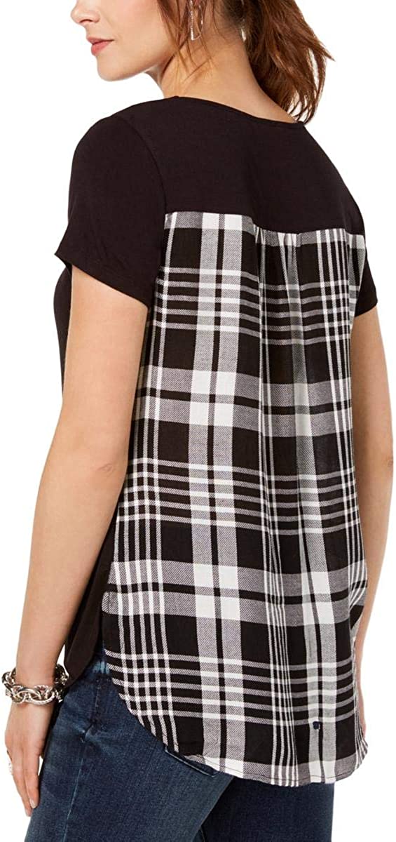 INC International Concepts Womens Plaid Contrast T-Shirt