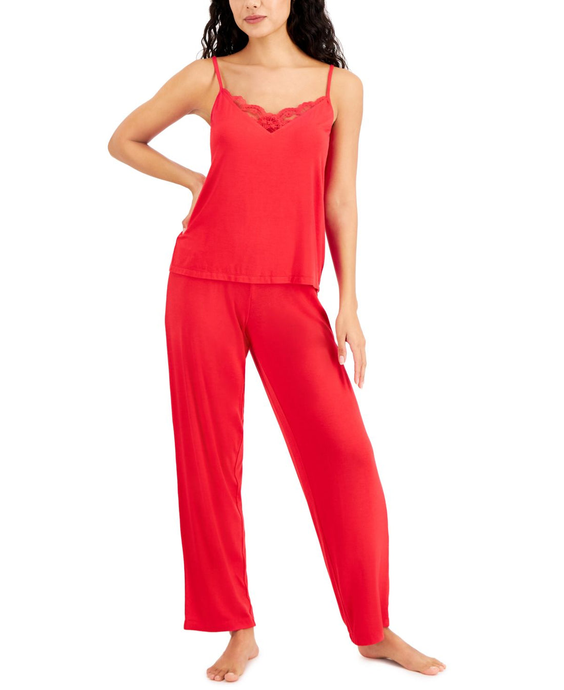 INC International Concepts Womens Knit Lace-Trim Cami Pajama Set