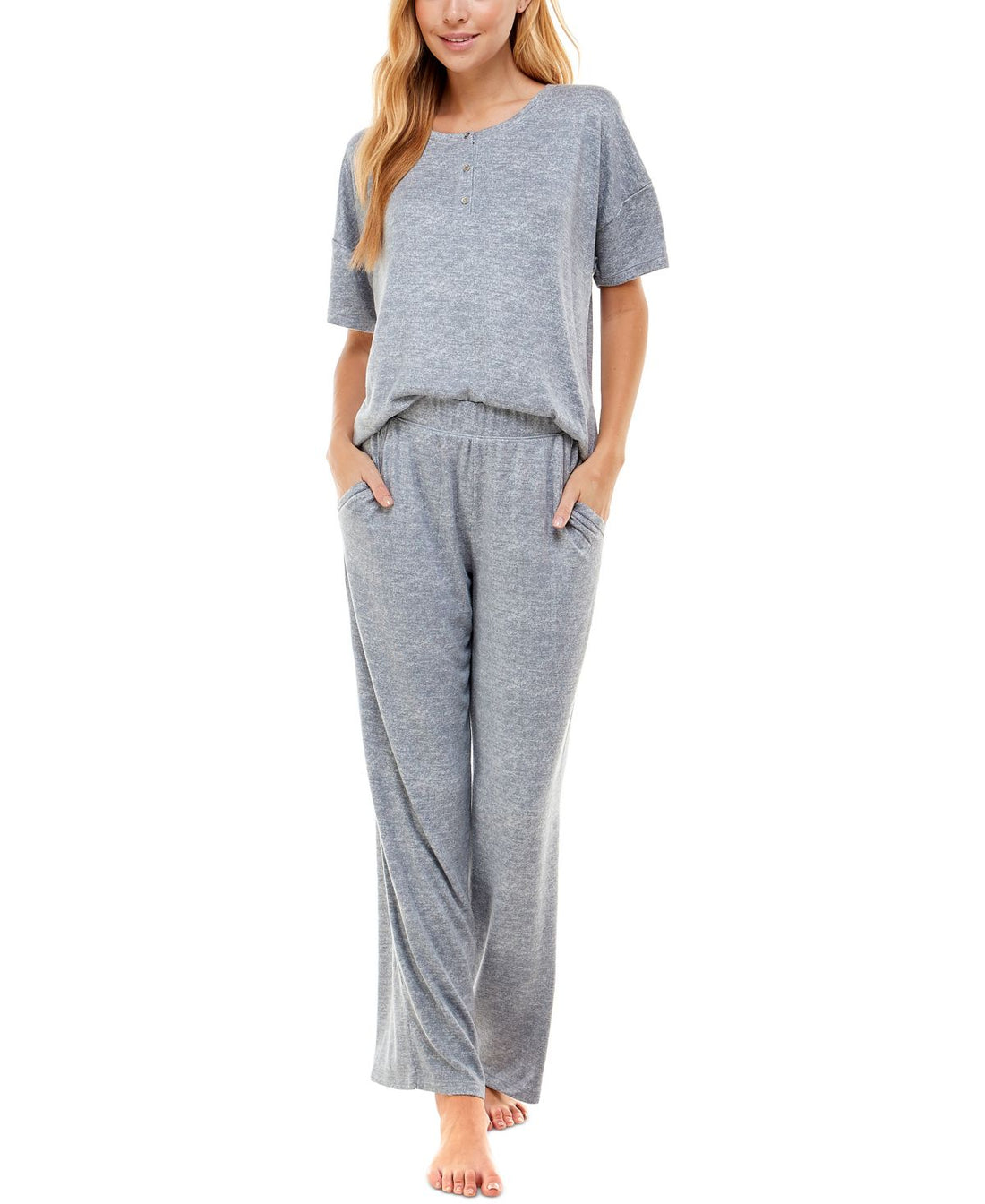 Roudelain Womens Printed Henley Top & Matching Pants Pajama Set