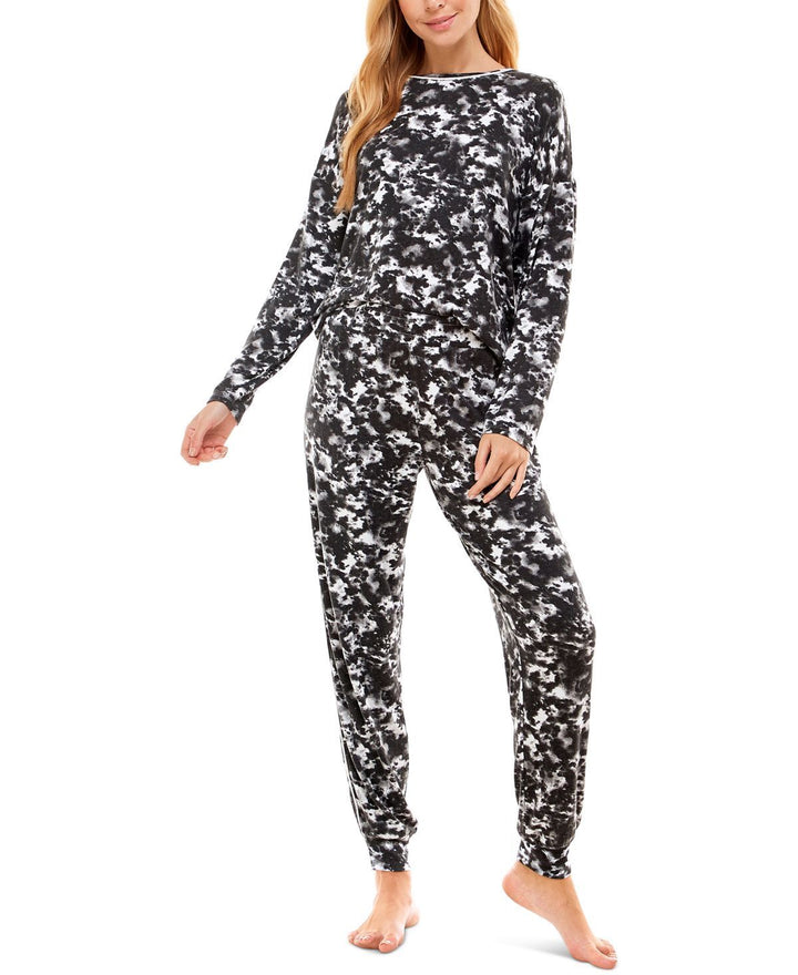 Roudelain Womens Printed Crew Neck and Jogger Pajama Set