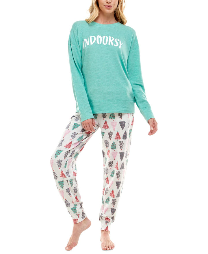 Roudelain Womens Holiday Sweatshirt & Jogger Pants Pajama Set