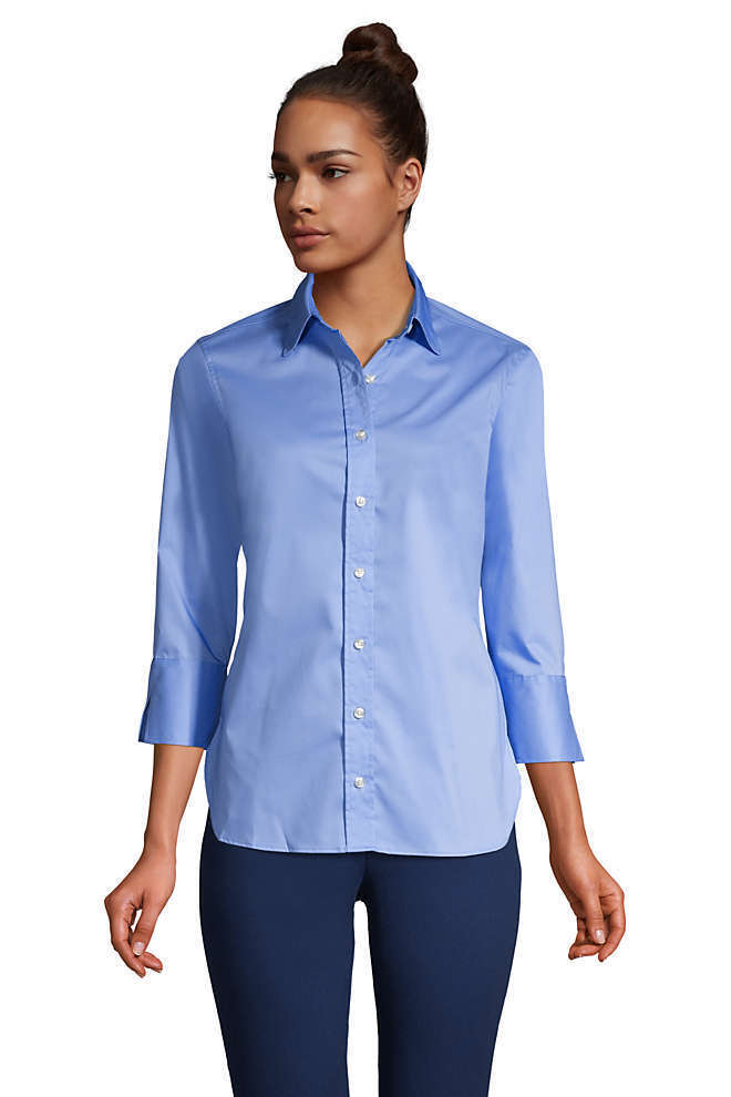 Lands' End Womens 3/4 Sleeve Flip Cuff Stretch Shirt