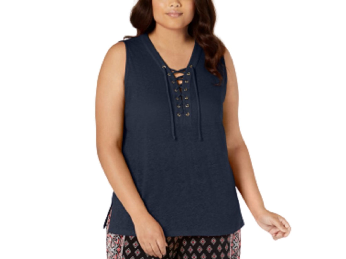 INC International Concepts Womens Plus Size Lace Up Tank Top