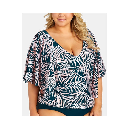 Raisins Curve Womens Plus Size Palmeira Stingray Printed Tankini Top