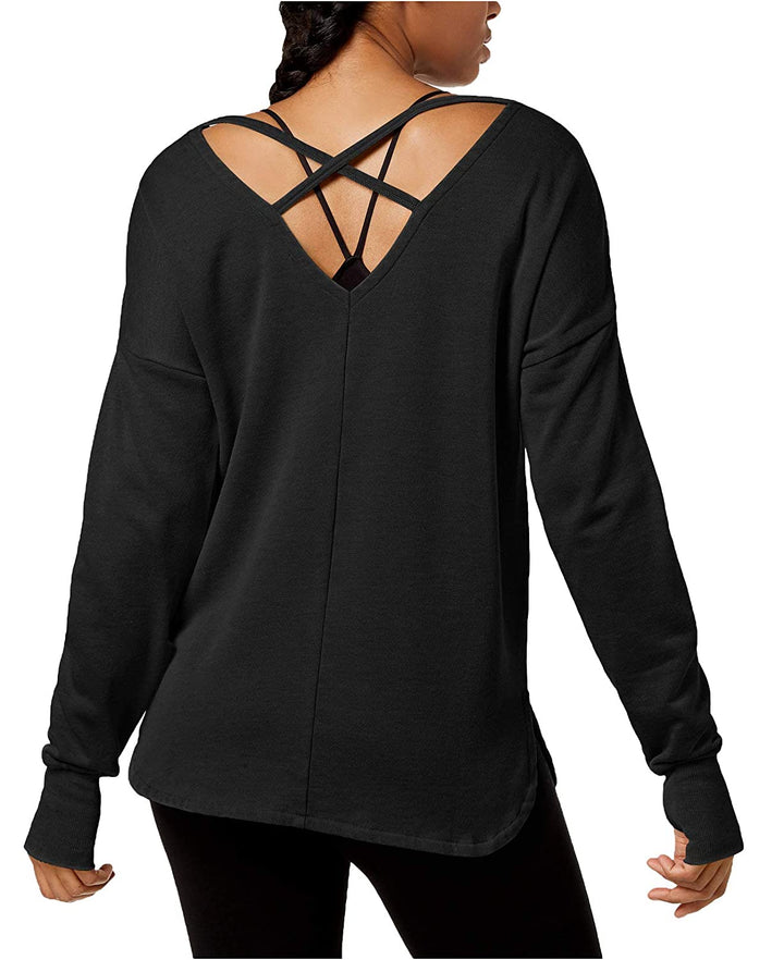 Ideology Womens Graphic Strappy Back Long Sleeve Top