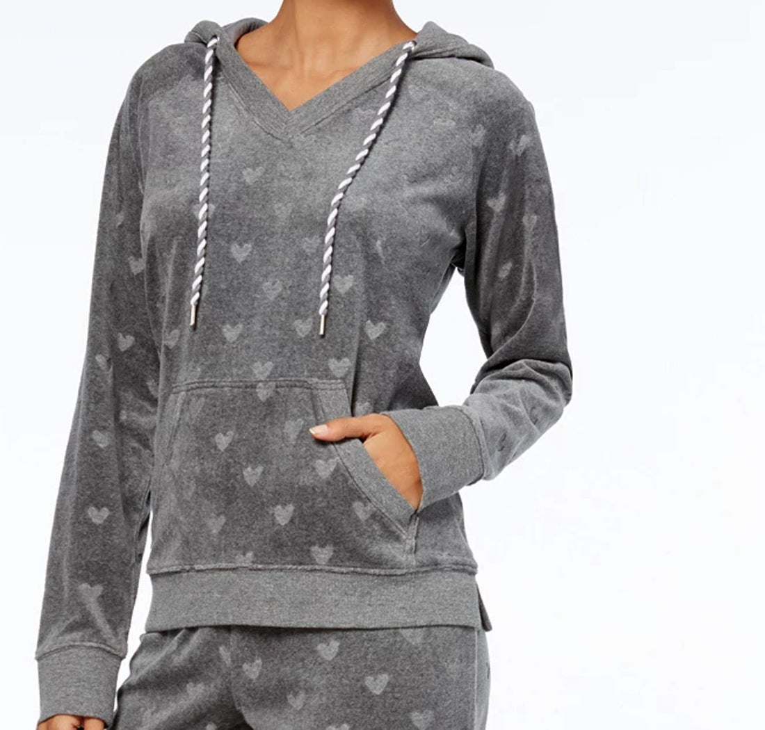 Jenni by Jennifer Moore Womens Printed Hooded Velour Hoodie