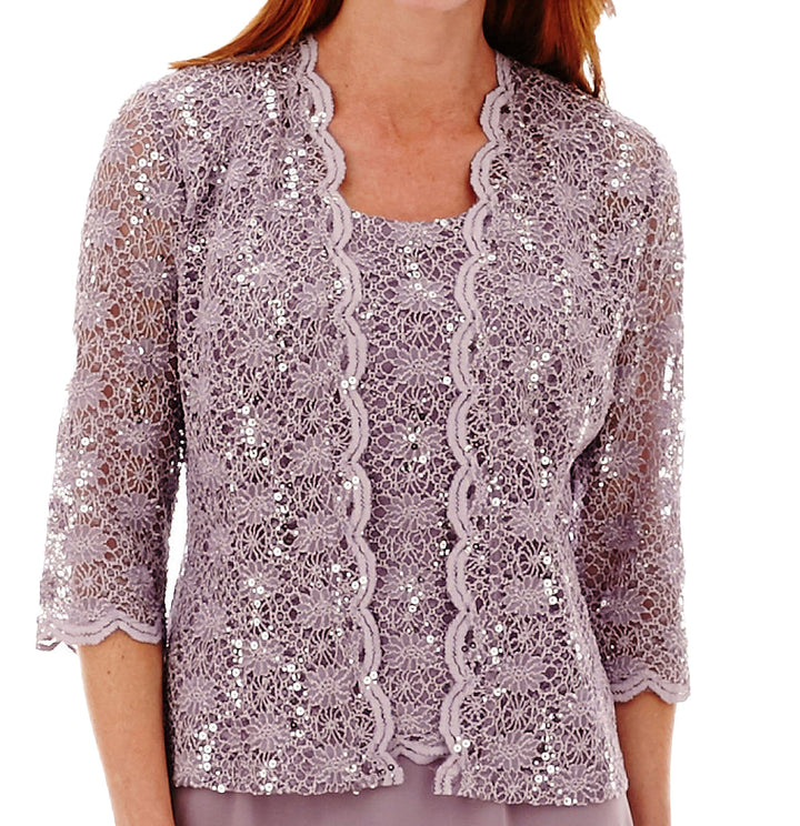 R&M Richards Womens Sequined Lace Chiffon Jacket