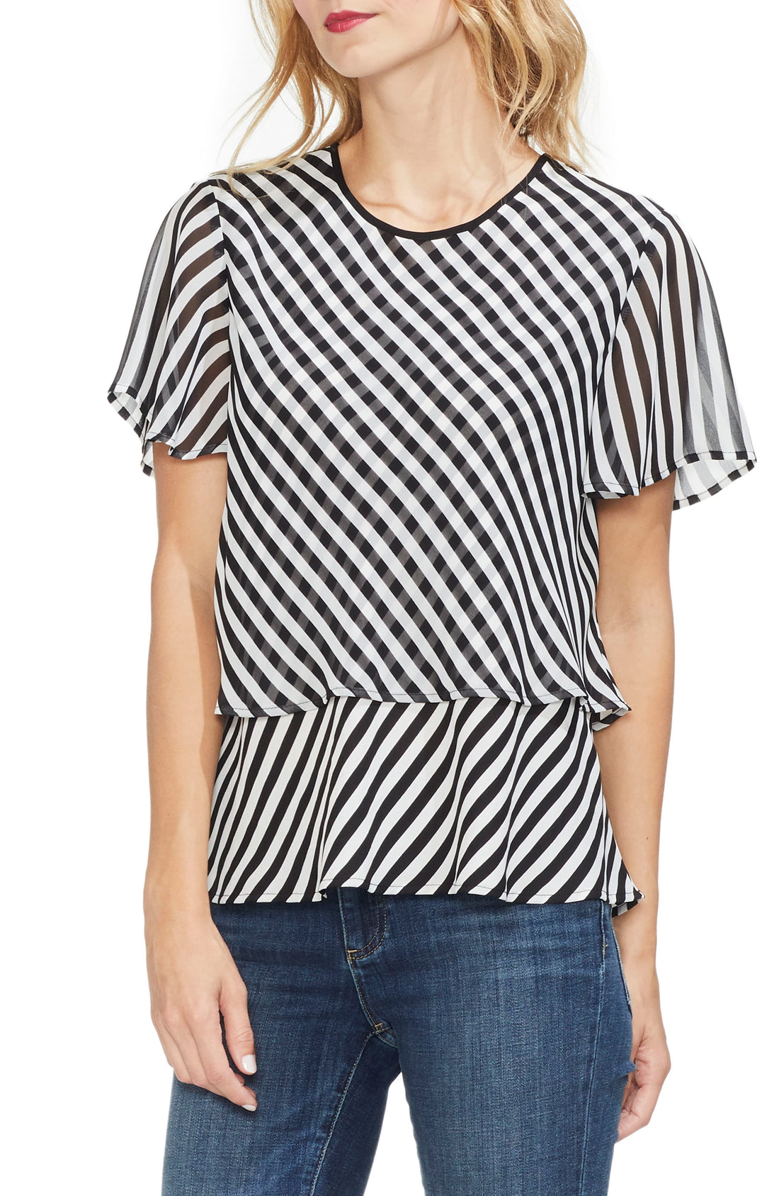 Vince Camuto Womens Striped Popover Top