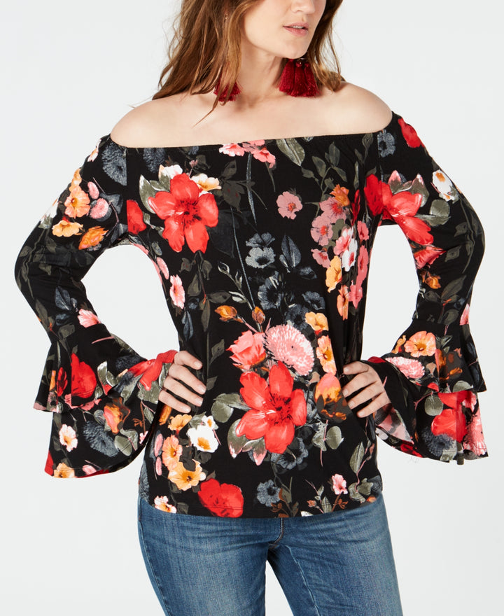 INC International Concepts Womens Floral Print Off The Shoulder Top