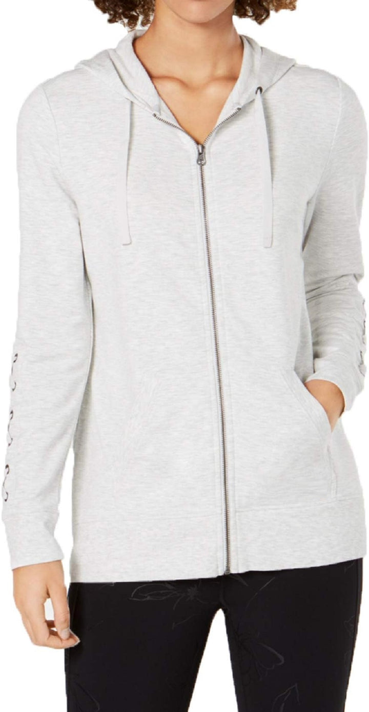 Ideology Womens Lace Up Sleeve Zip Hoodie