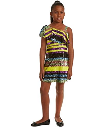 Rare Editions Big Kid Girls One Shoulder Striped Sequin Dress