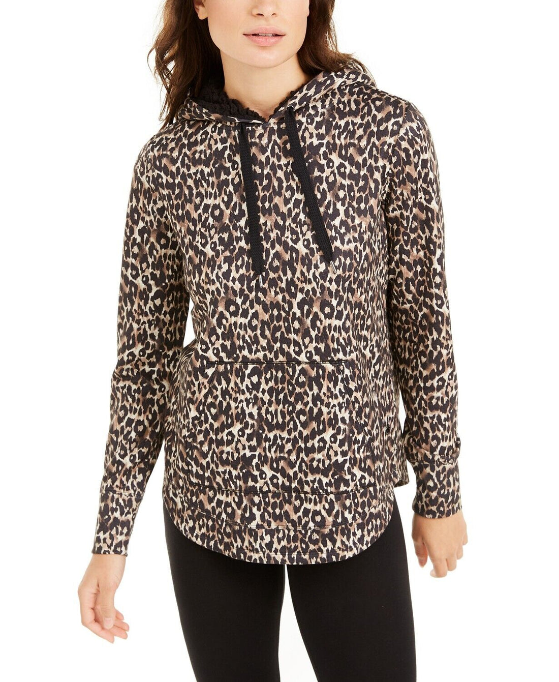 Ideology Womens Leopard Round Hem Hoodie