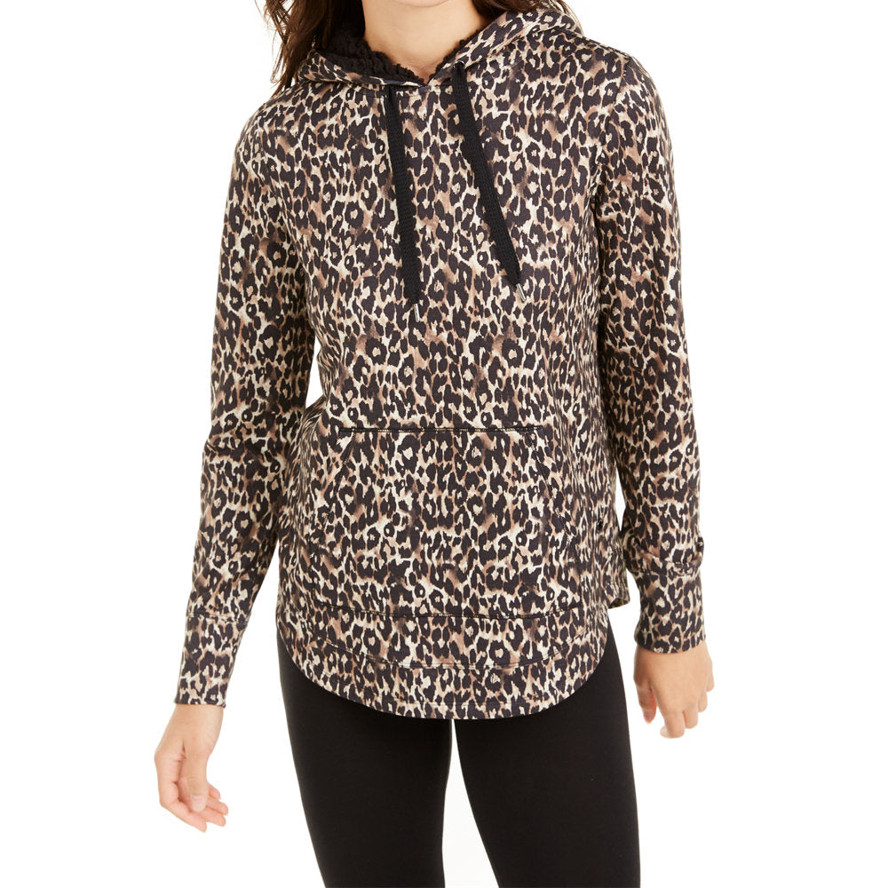 Ideology Womens Leopard Round Hem Hoodie