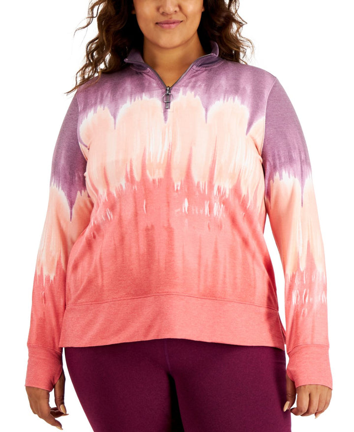 allbrand365 designer Womens Activewear Plus Size Tie-Dyed Quarter-Zip Sweatshirt