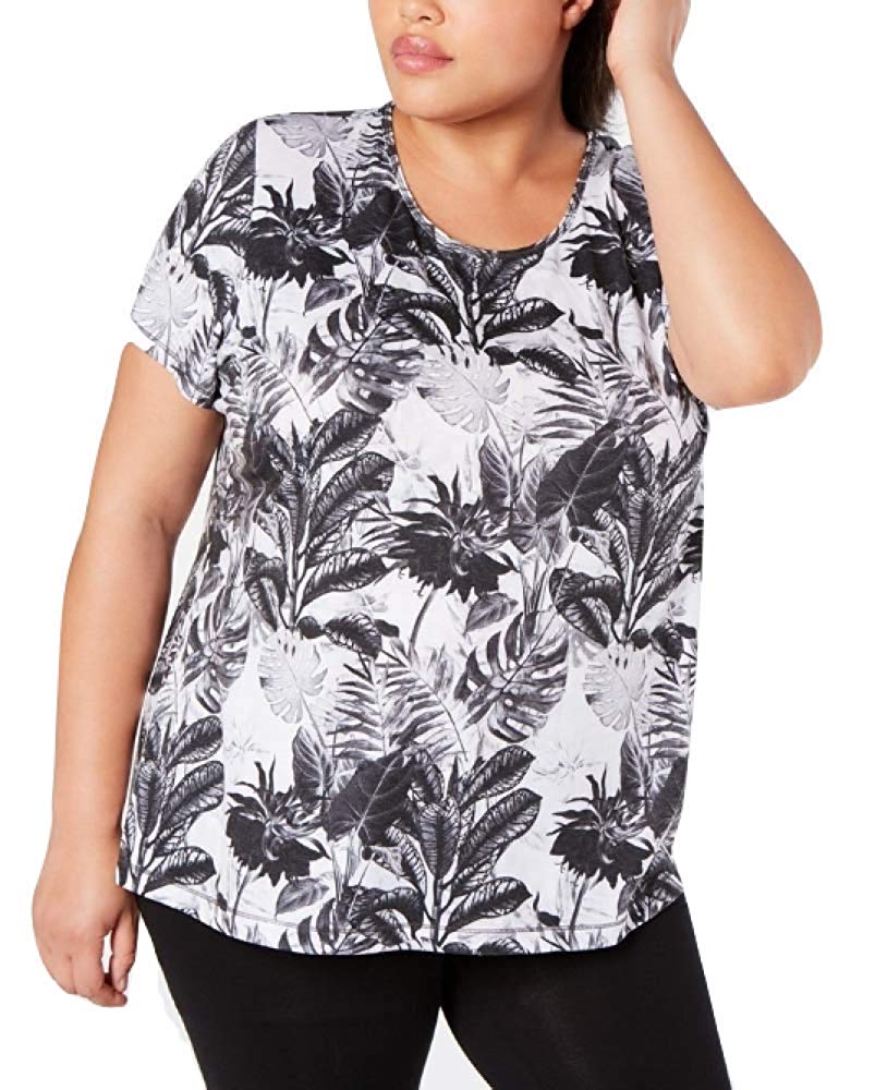 Ideology Womens Plus Size Tropical Shadow Cutout Back T-Shirt