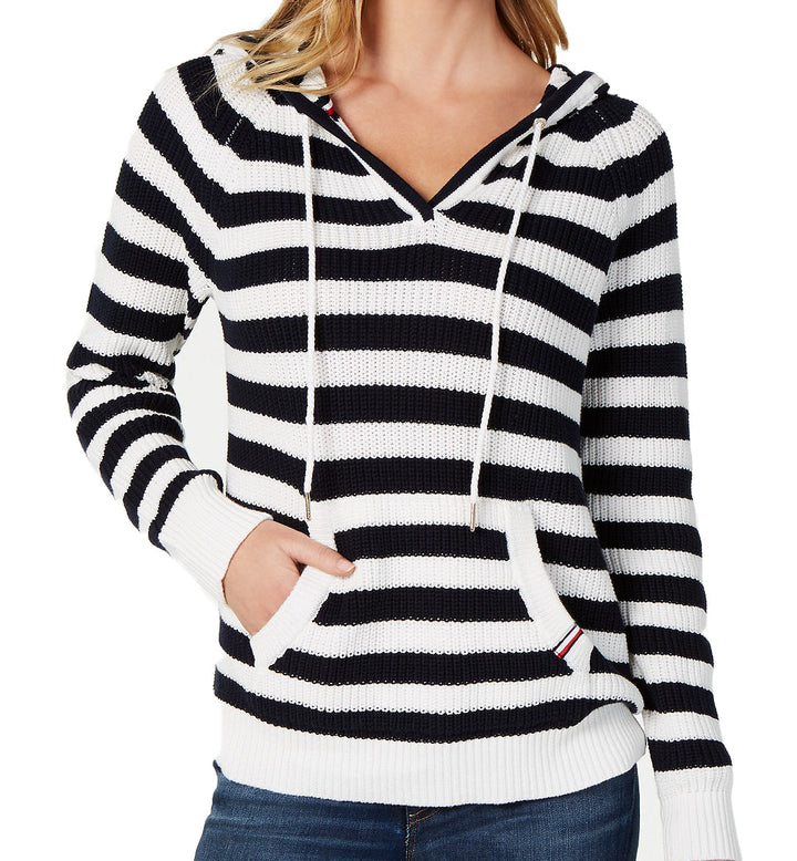 Tommy Hilfiger Womens Cotton Striped Hooded Sweater