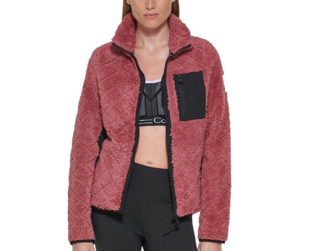 Calvin Klein Womens Diamond-Pattern Fleece Jacket