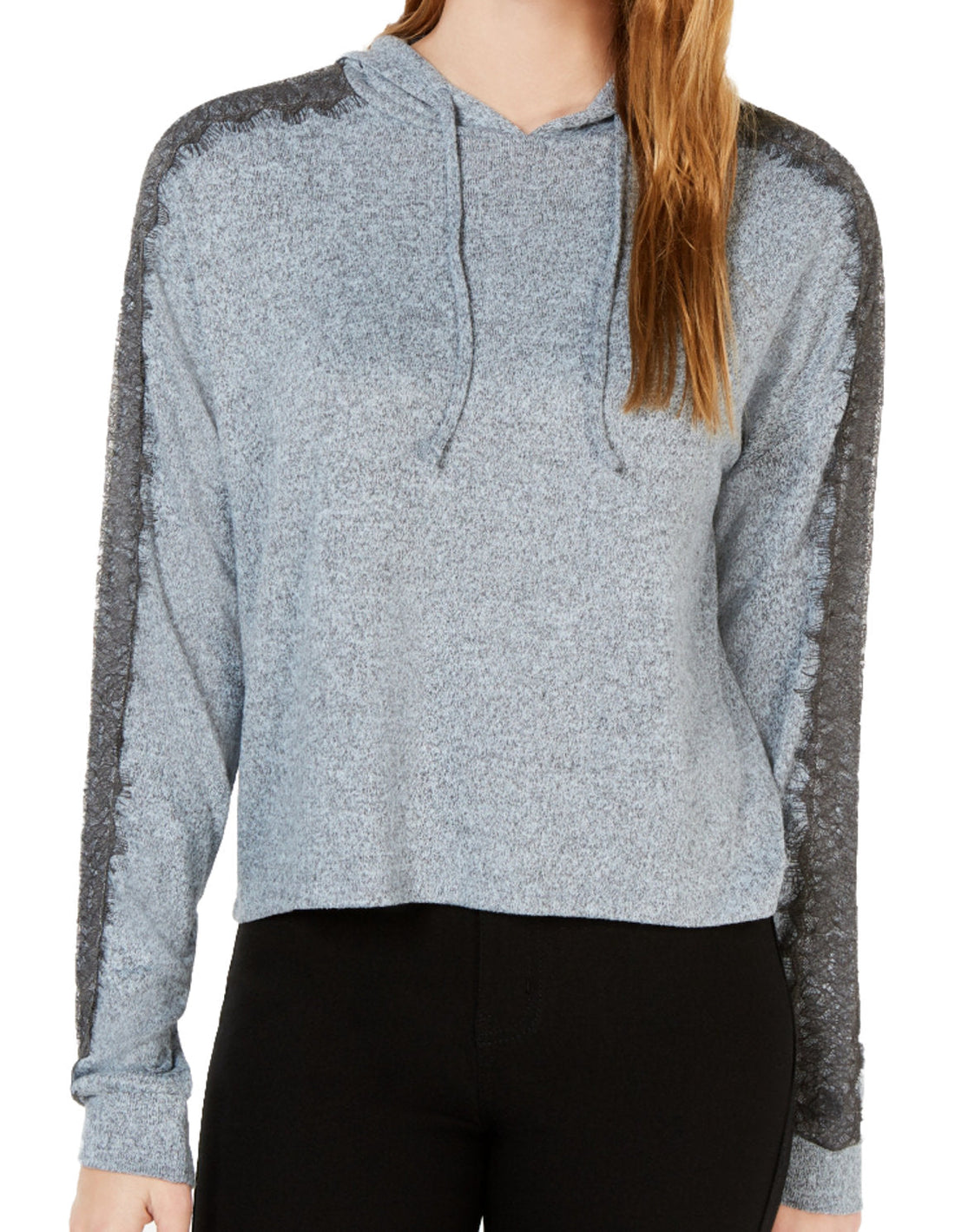 Ultra Flirt Juniors Lace Trimmed Marled Hoodie