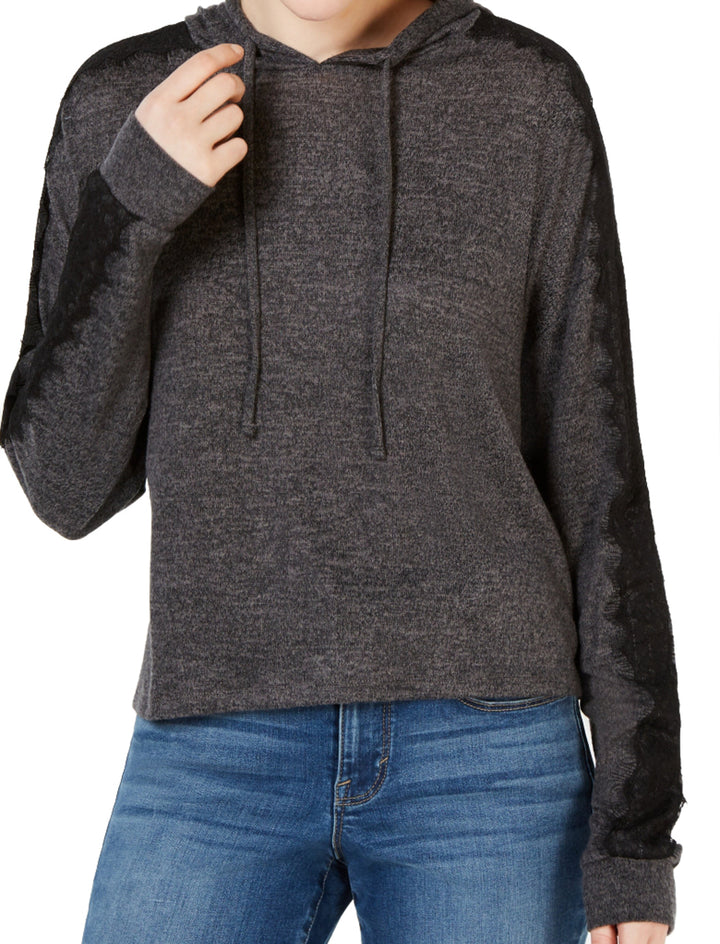 Ultra Flirt Juniors Lace Trimmed Marled Hoodie