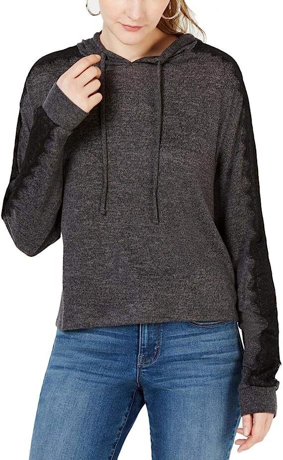 Ultra Flirt Juniors Lace Trimmed Marled Hoodie