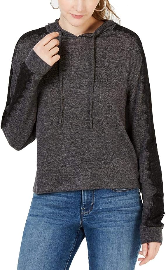 Ultra Flirt Juniors Lace Trimmed Marled Hoodie