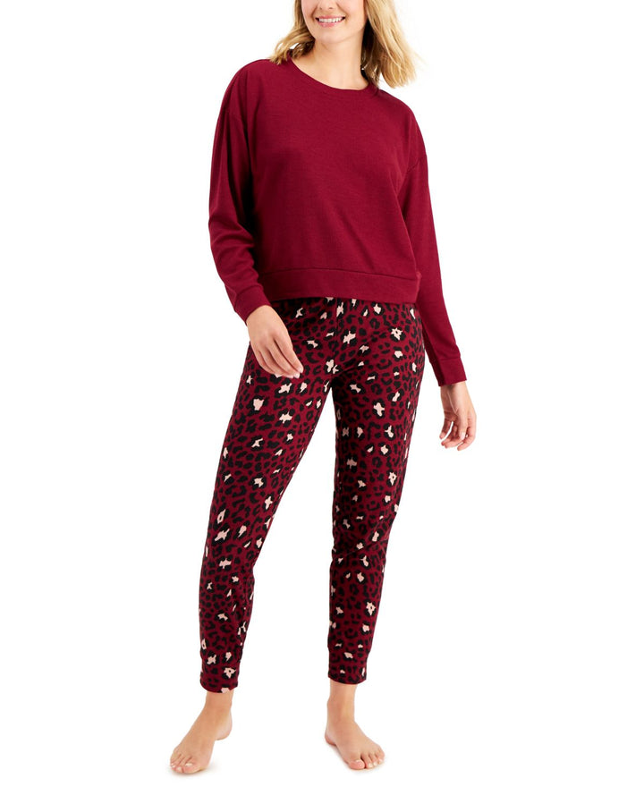 Jenni Womens Long Sleeve Waffle Pajama Top and Jogger Set