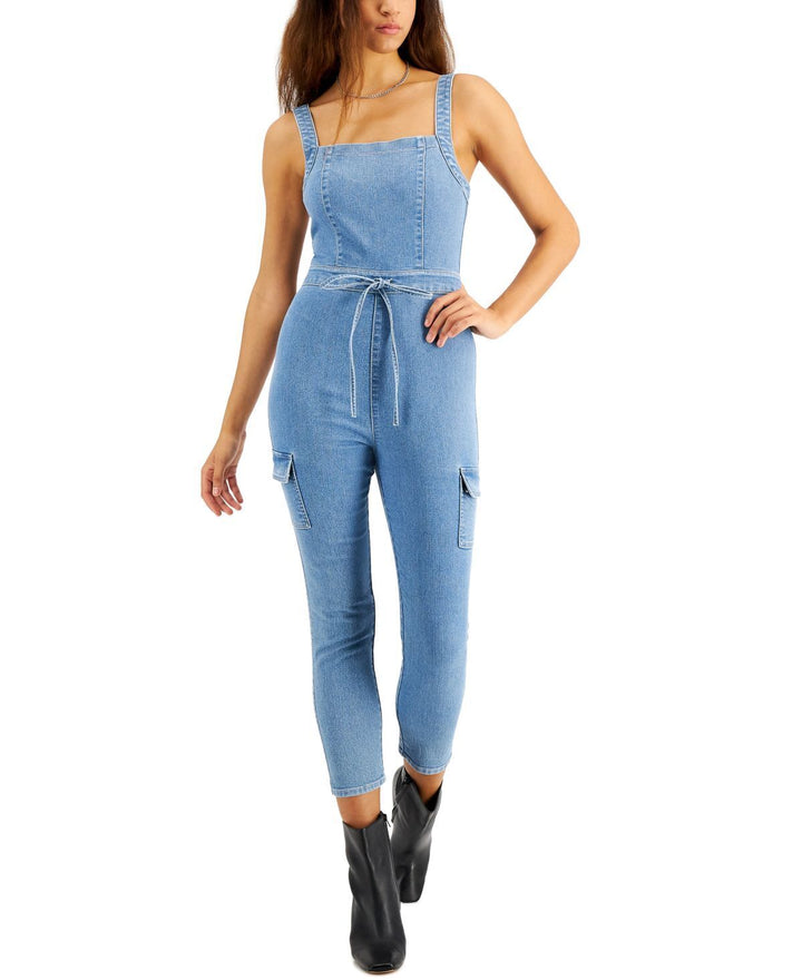 Tinseltown Juniors Belted Denim Jumpsuit