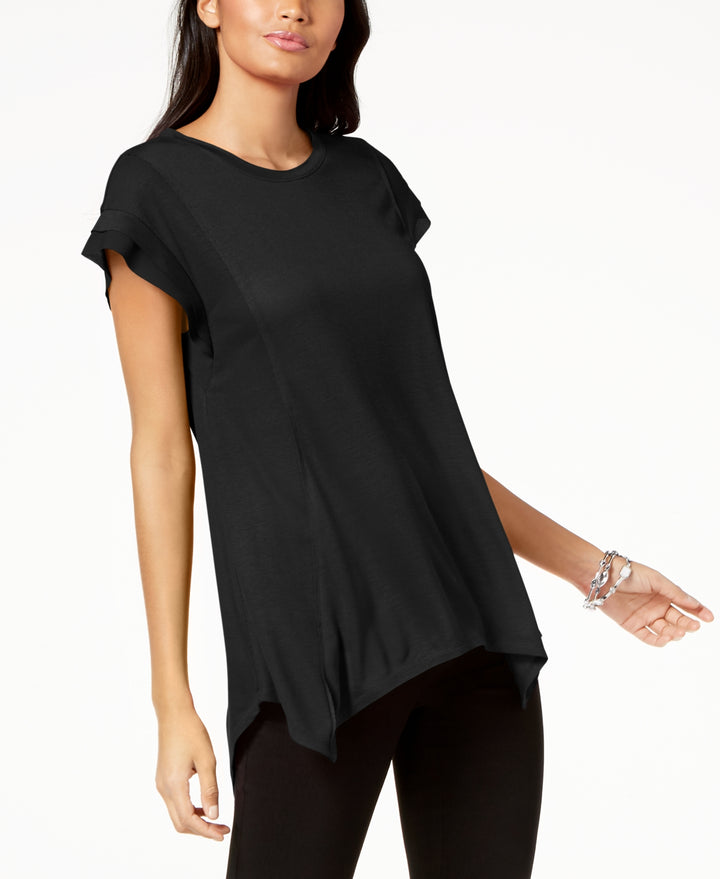 INC International Concepts Womens Asymmetrical Contrast-Detail Top