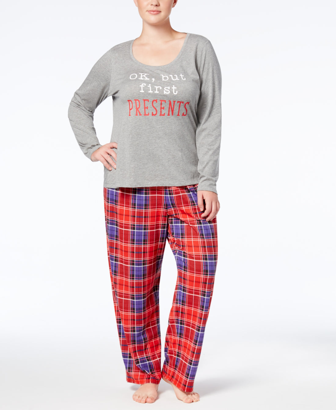 Jenni by Jennifer Moore Womens Plus Size Knit Top and Printed Pants Pajama Set