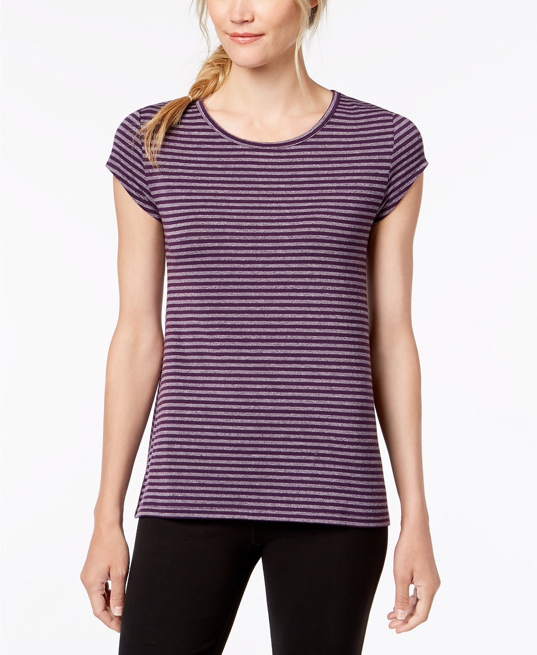 Ideology Womens Striped Cutout-Back T-Shirt