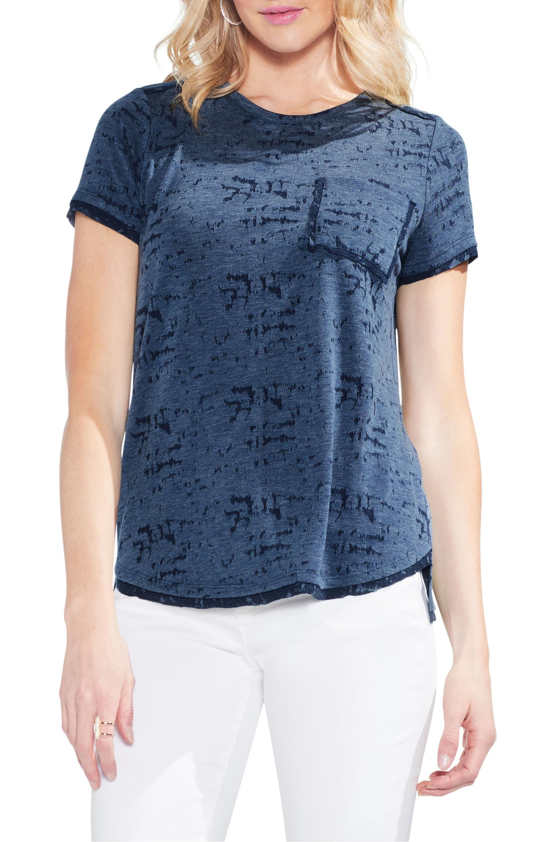 Vince Camuto Womens Melange Jersey Pocket Tee