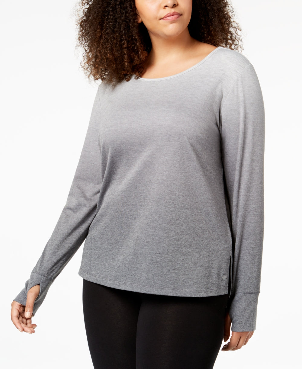 Ideology Womens Plus Size Dip-Dyed Long-Sleeve T-Shirt