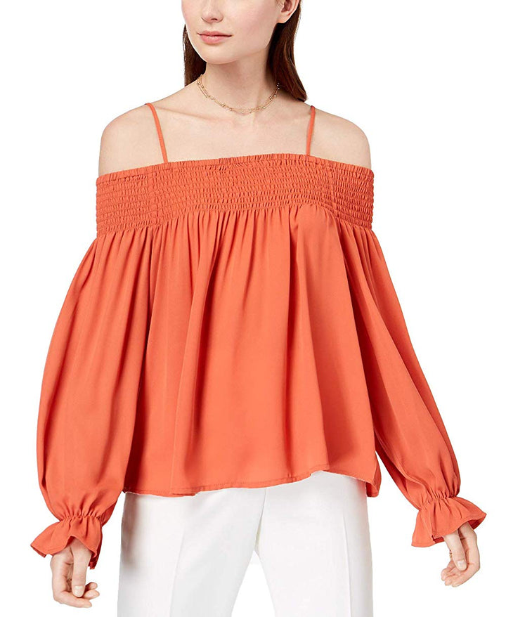 Ultra Flirt by Ikeddi Womens Smocked Off The Shoulder Top