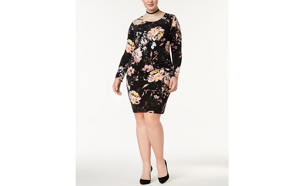 INC Womens Plus Size Printed Ruched Sheath Dress