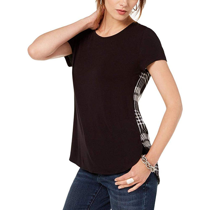 INC International Concepts Womens Plaid Contrast T-Shirt