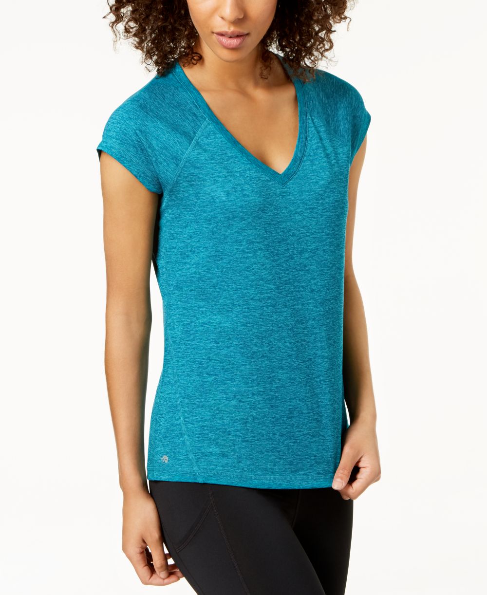 Ideology Womens Essential Rapidry Heathered Performance V Neck Top