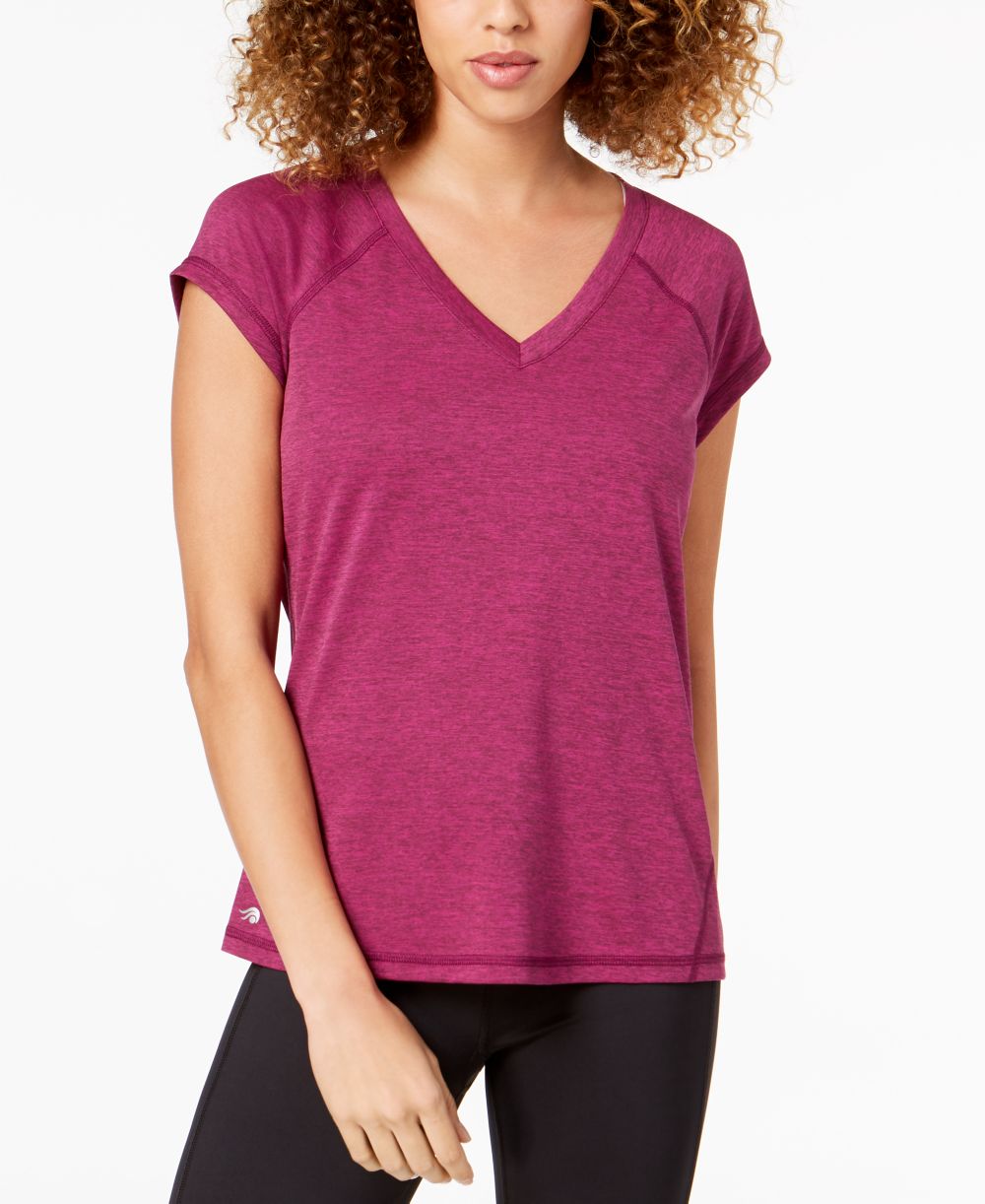 Ideology Womens Essential Rapidry Heathered Performance V Neck Top