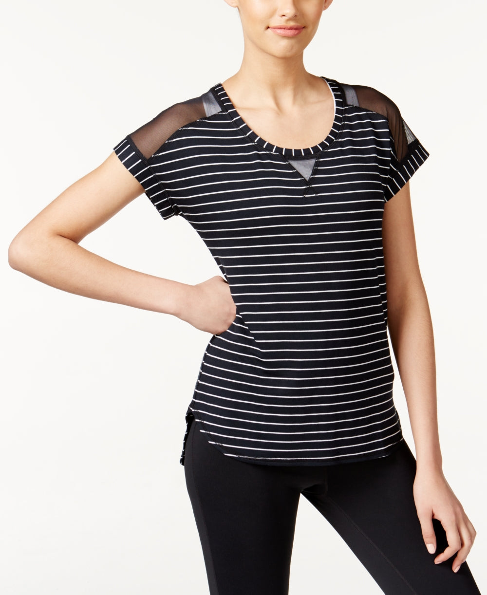 Ideology Womens Striped Mesh T-Shirt