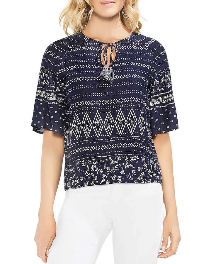 Vince Camuto Womens Tie Front Print Top